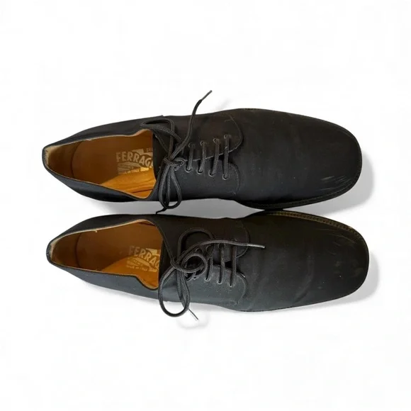 Salvatore Ferragamo Men's Black Canvas Derby Shoes Sz 11 D Made In Italy Casual - Picture 1 of 10